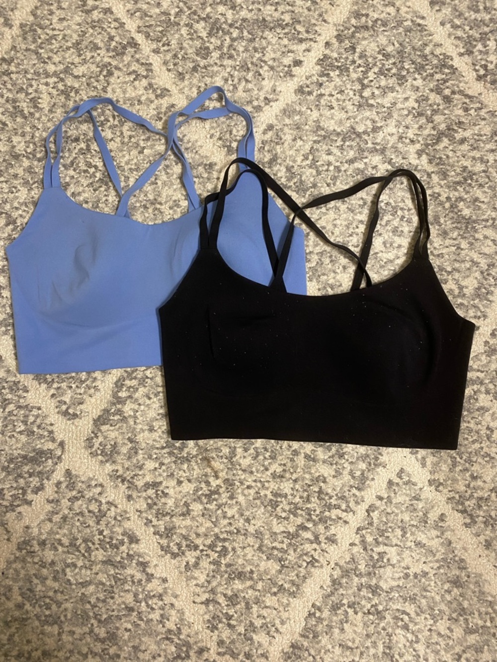 aerie seamless strappy bralettes in periwinkle blue and black